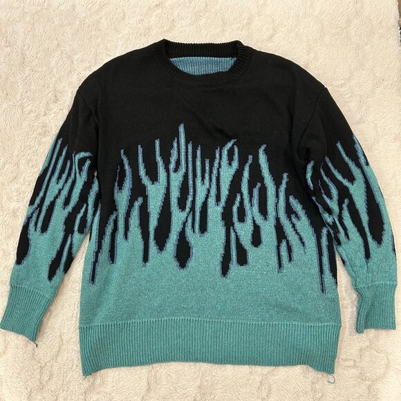 Other - Black & Blue Flame Sweater - Large